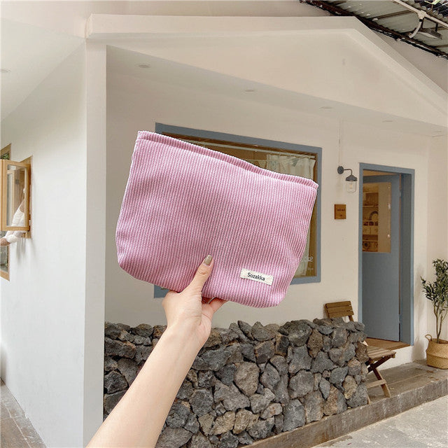 Chic Corduroy Travel Cosmetic Bag