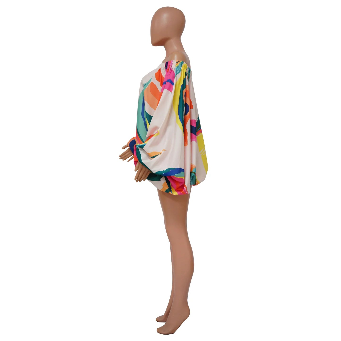 Summer African Fashion Stretch Off Shoulder Slash Neck Lantern Long Sleeve Print Gown African Clothes African Dresses for Women