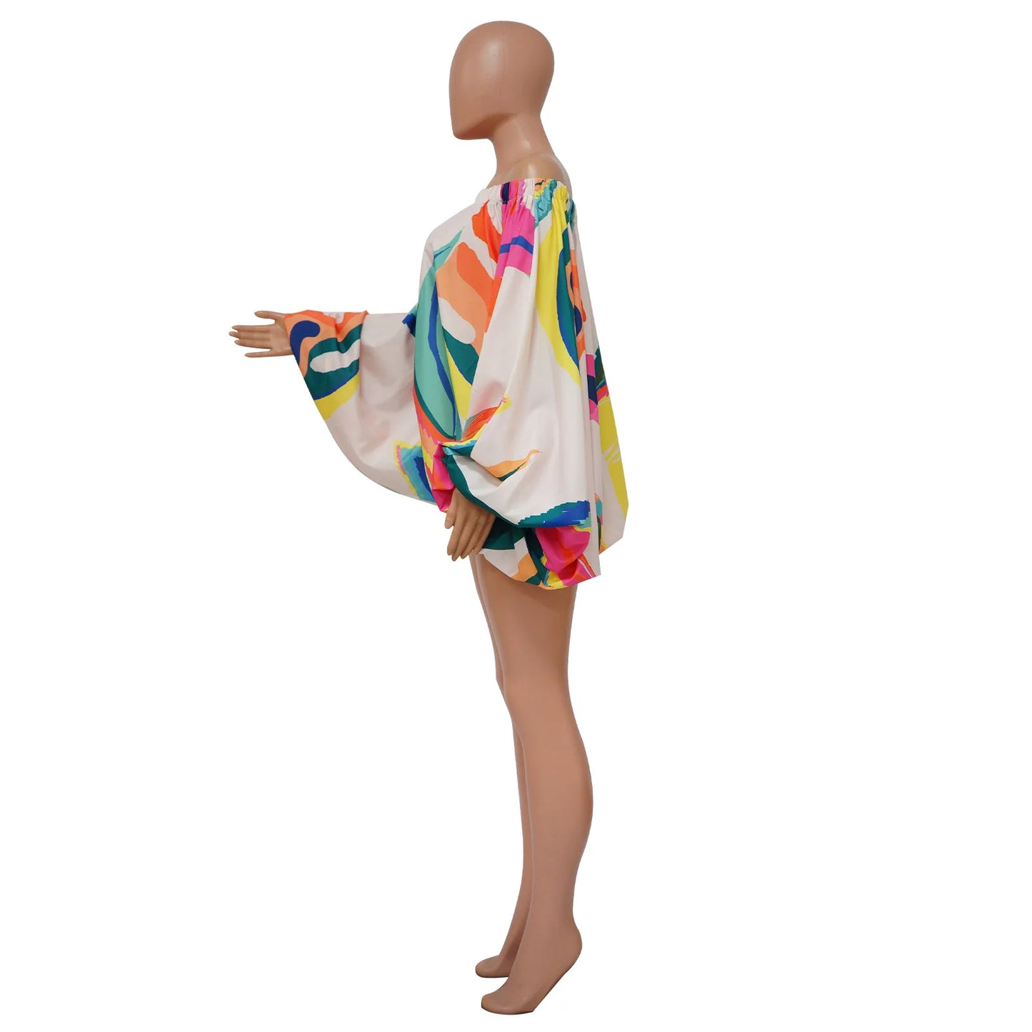 Summer African Fashion Stretch Off Shoulder Slash Neck Lantern Long Sleeve Print Gown African Clothes African Dresses for Women